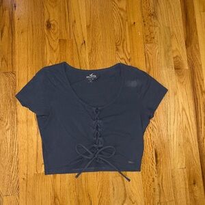 Hollister Women's Dark Blue Lace-Up Crop Top